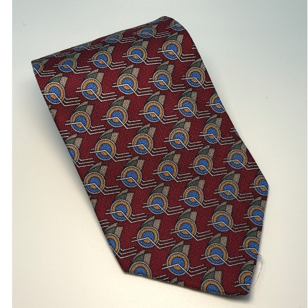Dimitrius Silk Necktie 3.75" Burgundy Blue Geometric Abstract Retro Professional
